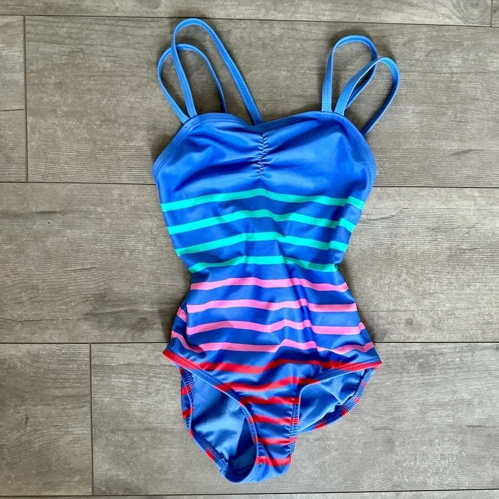 GAP Kids Girls Swimsuit Ruche One-Piece Striped Swimsuit XS
